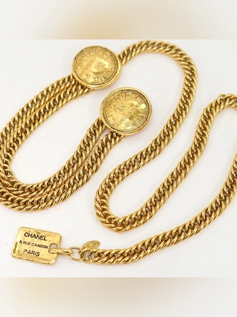 Authentic CHANEL rue de cambon gold plated vintage chain belt 80cm